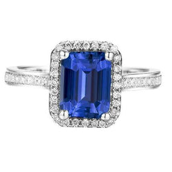 Ronde diamanten Halo-ring met accenten Natuurlijke blauwe saffier 4 karaat