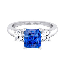 Ronde diamanten blauwe saffier jubileumring 2,50 karaat dames 3 steen