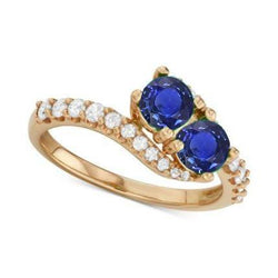 Ronde diamanten & blauwe saffier ring Twisted Shank Rose goud 2,50 karaat