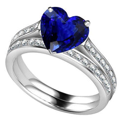 Ronde diamanten blauwe saffier verlovingsring set met band 4 karaat
