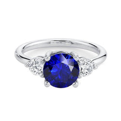 Ronde diamanten drie stenen diepblauwe saffier ring 2,50 karaat sieraden