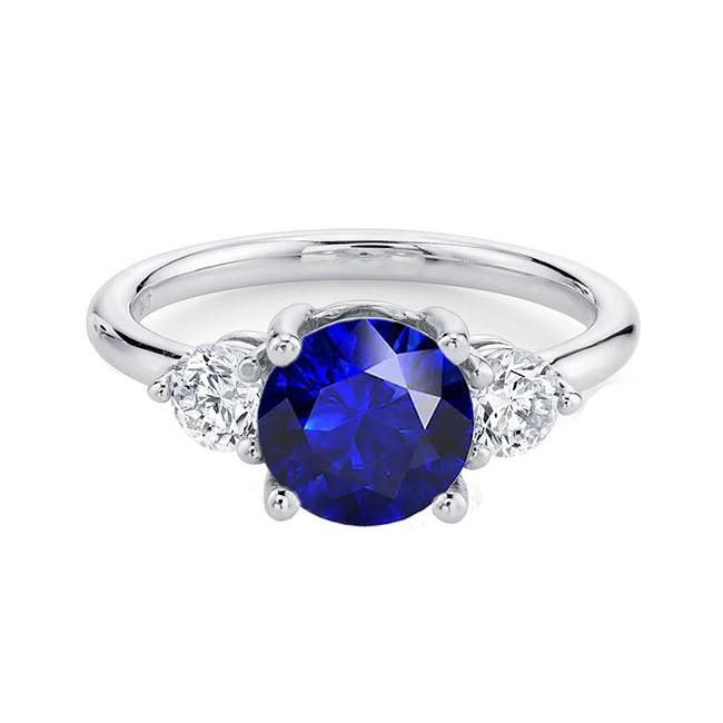 Ronde diamanten drie stenen diepblauwe saffier ring 2,50 karaat sieraden - harrychadent.nl