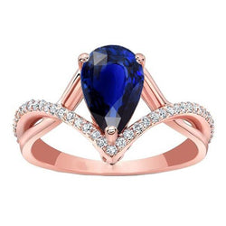 Ronde diamanten en ovale blauwe saffier verlovingsring 4,50 karaat goud