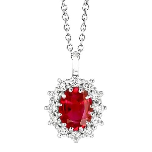 Ronde diamanten en ovale robijn ketting hanger 3.50 karaat WG 14K - harrychadent.nl