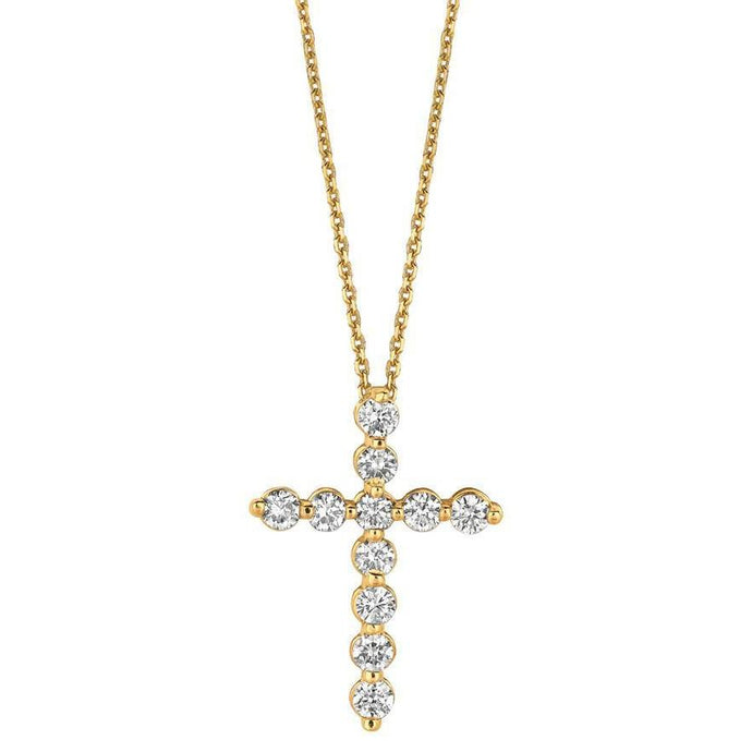 Ronde diamanten kruisketting hanger 1,10 karaat geel goud 14K - harrychadent.nl