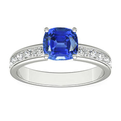 Ronde diamanten kussen saffier edelsteen ring 3,50 karaat witgoud