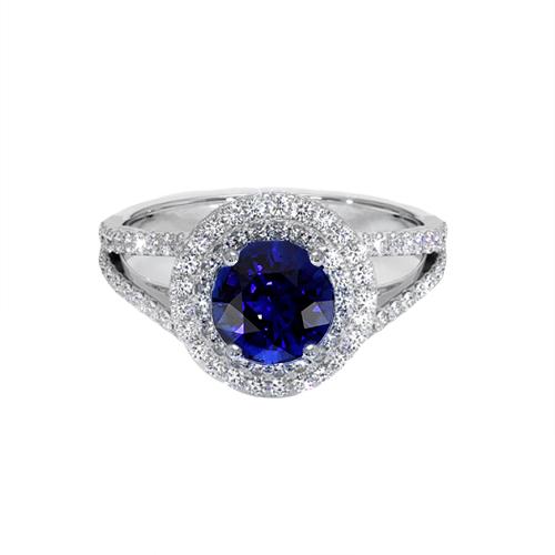 Ronde diamanten ring Halo blauwe saffier 3,50 karaat nieuwe edelsteen goud - harrychadent.nl