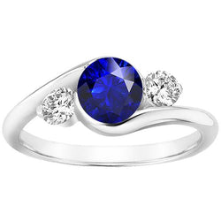 Ronde diamanten ring met 3 stenen saffier 2,50 karaat bypass-stijl goud 14K