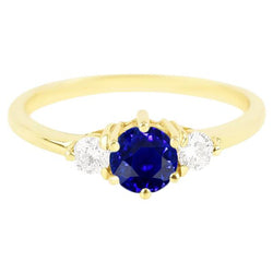 Ronde diamanten ring met ceylon saffier 2 karaat 3 stenen geel gouden tanden