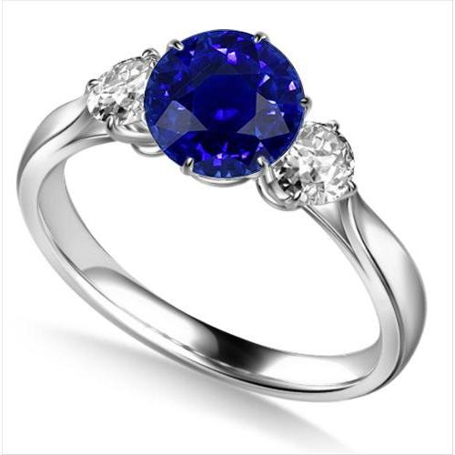 Ronde diamanten ring met drie stenen natuurlijke blauwe saffier 2,25 karaat - harrychadent.nl