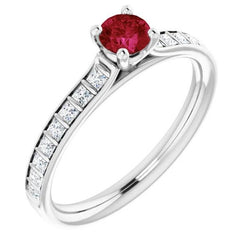 Ronde diamanten ring met robijn en prinses 2 karaat witgoud 14K