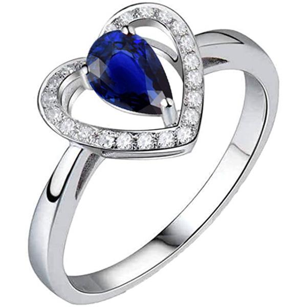 Ronde diamanten ring peer geslepen blauwe saffier hart stijl 3 karaat - harrychadent.nl