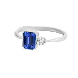 Ronde diamanten ring set blauwe saffier ring 1,75 karaat taps toelopende schacht