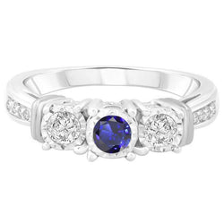 Ronde diamanten ring set blauwe saffier ring 3 karaat wit goud 14K