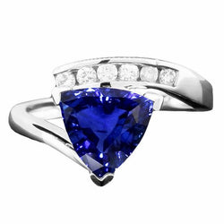 Ronde diamanten triljoen blauwe saffier ring spanning kanaal set 2 karaat