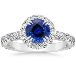 Ronde diamanten verlovingsring Halo Ceylon Sapphire sieraden 3,50 karaat