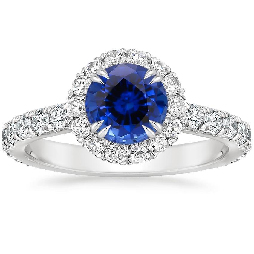 Ronde diamanten verlovingsring Halo Ceylon Sapphire sieraden 3,50 karaat - harrychadent.nl