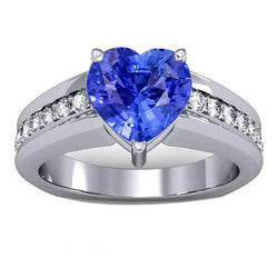 Ronde diamanten verlovingsring hart natuurlijke blauwe saffier 3,50 karaat