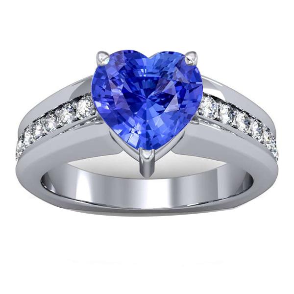 Ronde diamanten verlovingsring hart natuurlijke blauwe saffier 3,50 karaat - harrychadent.nl