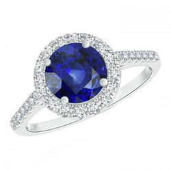 Ronde diamanten verlovingsring voor dames Halo Ceylon Sapphire 2,50 karaat