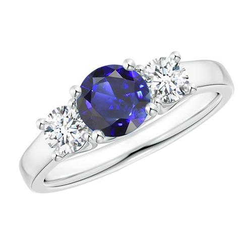 Ronde drie stenen blauwe saffier & diamanten edelsteen ring 1,75 karaat - harrychadent.nl