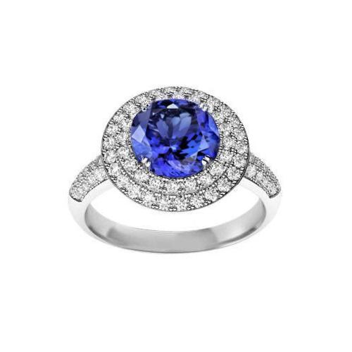 Ronde echte Tanzanite natuurlijke diamanten Split Fancy Ring 2,65 karaat - harrychadent.nl