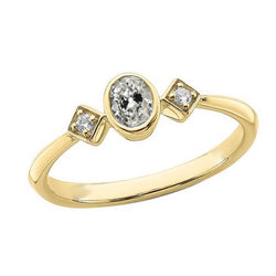 Ronde en ovale oude geslepen diamanten ring met 3 stenen, set 1,50 karaat