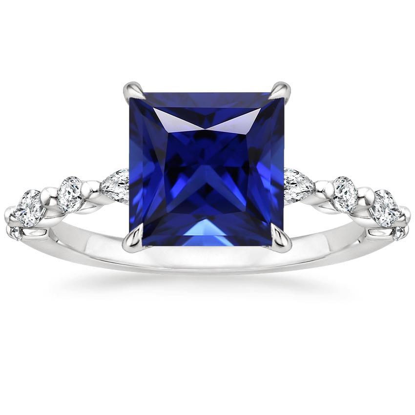 Ronde en peervormige diamanten ring met prinses geslepen blauwe saffier 5,25 karaat - harrychadent.nl