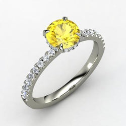 Ronde gele saffier diamanten trouwring 3,50 karaat witgoud 14K