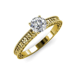 Ronde geslepen 2 ct Solitaire diamanten vintage stijl ring geel goud 14K