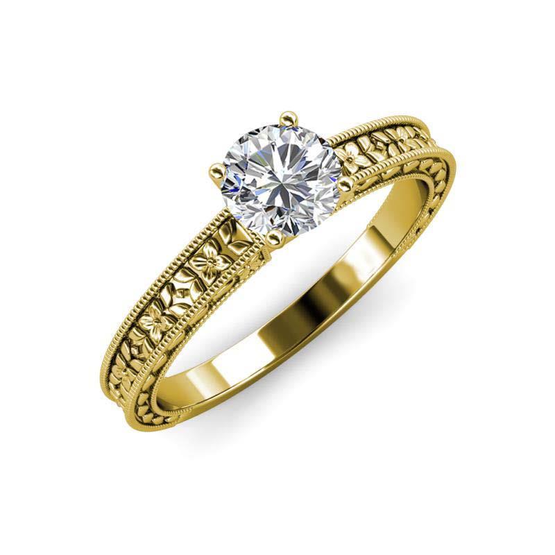 Ronde geslepen 2 ct Solitaire diamanten vintage stijl ring geel goud 14K - harrychadent.nl