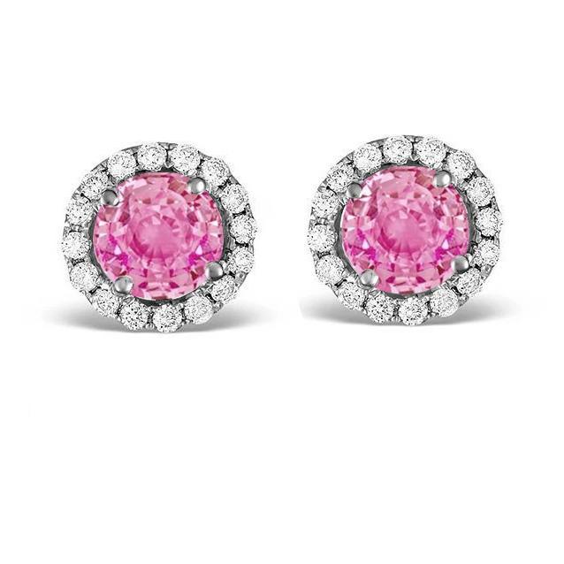 Ronde geslepen 6 karaat roze saffier & diamanten oorknopjes wit goud - harrychadent.nl