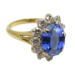 Ronde geslepen Sri Lanka blauwe saffier diamanten 3 ct ring
