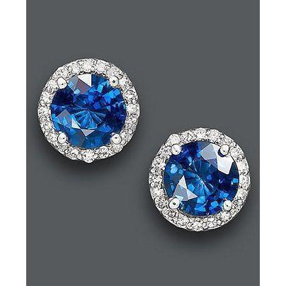 Ronde geslepen Sri Lankaanse saffier Halo diamanten oorbel van 2,90 ct - harrychadent.nl