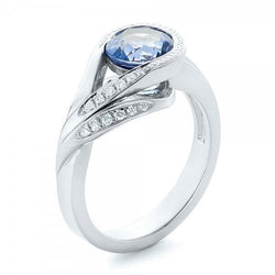 Ronde geslepen blauwe saffier en diamanten 2.50 ct ring wit goud 14k