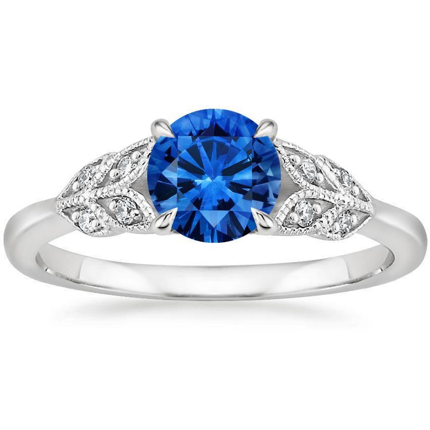 Ronde geslepen blauwe saffier met diamanten 2.25 ct ring nieuw wit goud 14k - harrychadent.nl