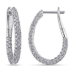 Ronde geslepen diamanten hoepel oorbellen 6 karaat witgoud 14K