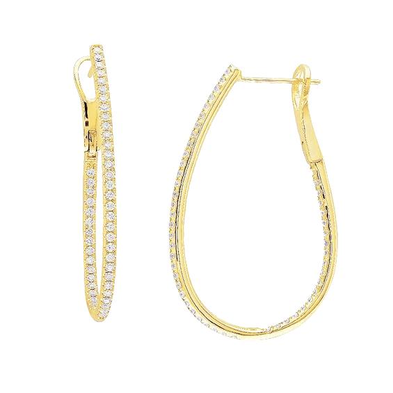 Ronde geslepen kleine 2,80 karaat diamanten hoepel oorbellen goud geel 14K - harrychadent.nl