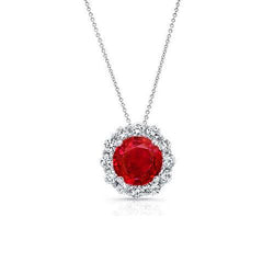 Ronde geslepen rode robijn diamanten halsketting hanger 2,25 karaat witgoud 14K