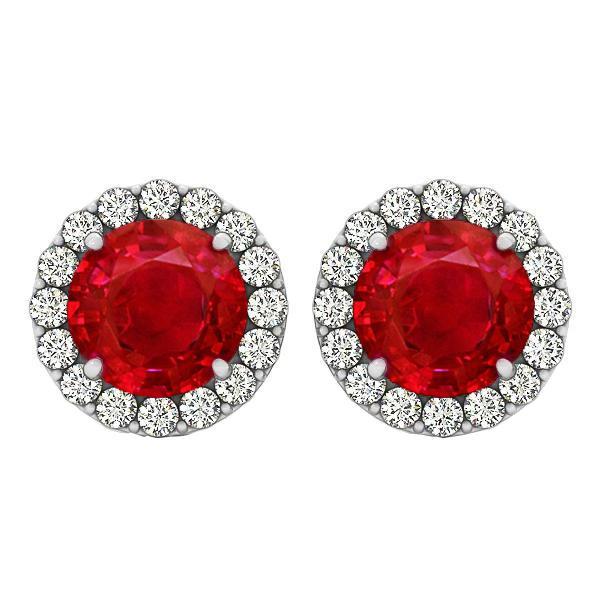 Ronde geslepen rode robijn met diamanten 9.50 Ct oorknopjes wit goud 14K - harrychadent.nl