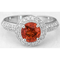 Ronde geslepen rode saffier diamanten ring witgouden sieraden 1,5 karaat