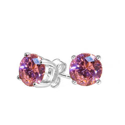 Ronde geslepen roze saffier dames oorbel 3 karaat witgoud 14K