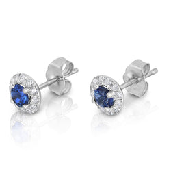 Ronde geslepen saffier en diamanten 3.40 karaat oorknopjes 14K goud