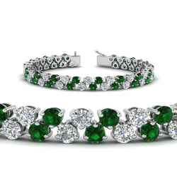 Ronde groene smaragd 10 karaat Diamanten tennisArmband wit goud 14k