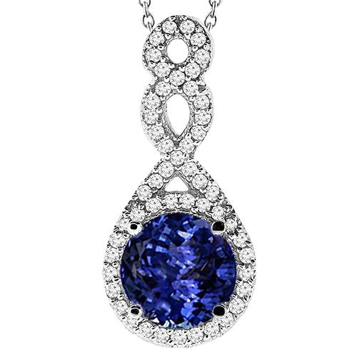 Ronde halsketting met tanzaniet en diamanten hanger 4,25 karaat WG 14K - harrychadent.nl