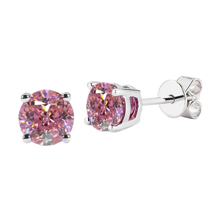 Ronde oorbellen van 3,50 ct met roze saffier, 14 kt witgoud - harrychadent.nl