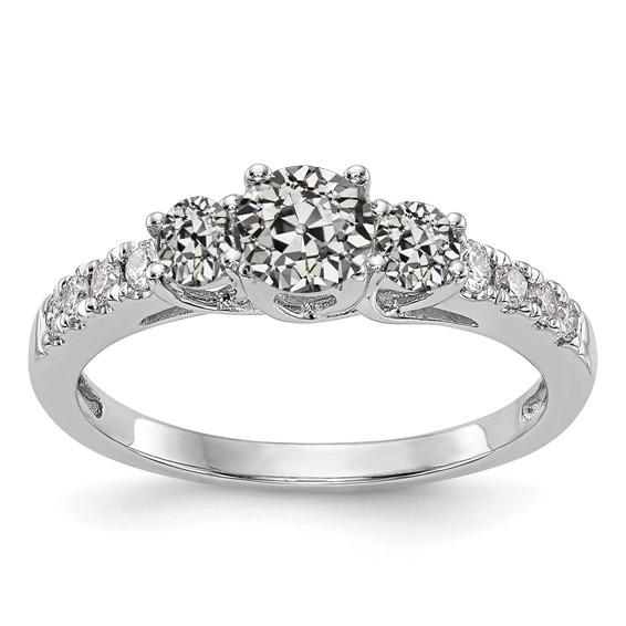 Ronde oud geslepen diamanten ring met accenten 3 stenen stijl 3 karaat goud - harrychadent.nl