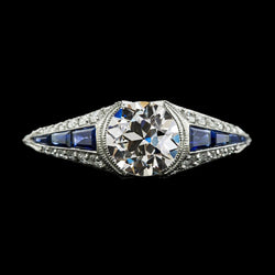 Ronde oude geslepen diamant en blauwe saffieren Ring halve bezel set 3,50 karaat