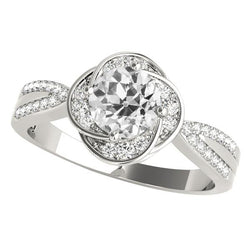 Ronde oude geslepen diamanten ring bloem stijl taps toelopende schacht 4,75 karaat