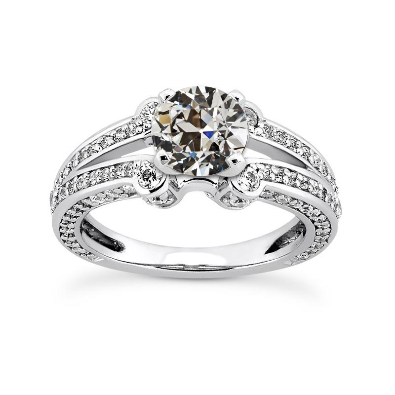 Ronde oude geslepen diamanten ring gespleten schacht wit goud 6 karaat sieraden - harrychadent.nl